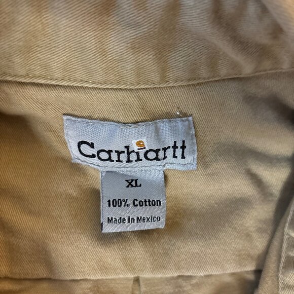 Carhartt Mens XL Beige Button-Down Shirt  100% Cotton  Two Chest Pockets  Made I - Picture 9 of 11